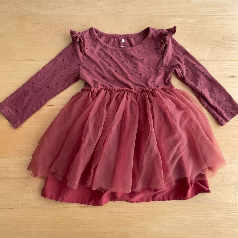 Rise Little Earthling Burgundy Polka Dot Tulle Dress